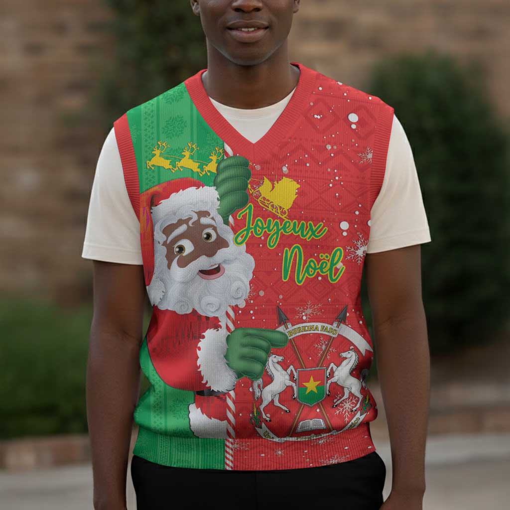 Afro Christmas in Burkina Faso Christmas Knitted V-Neck Vest Black Santa Joyeux Noel - African Pride