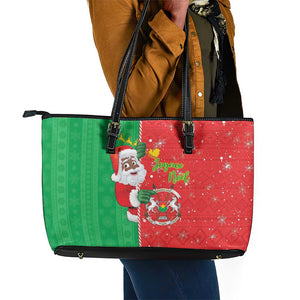 Afro Christmas in Burkina Faso Leather Tote Bag Black Santa Joyeux Noel - African Pride