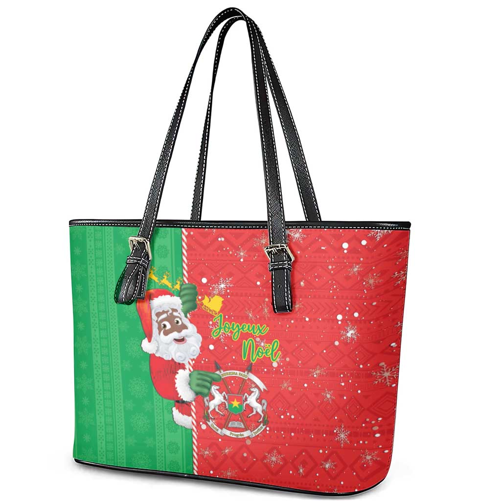 Afro Christmas in Burkina Faso Leather Tote Bag Black Santa Joyeux Noel - African Pride