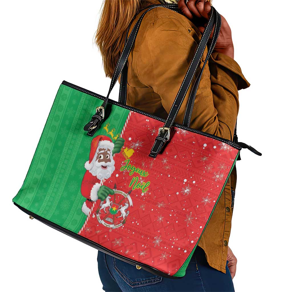 Afro Christmas in Burkina Faso Leather Tote Bag Black Santa Joyeux Noel - African Pride