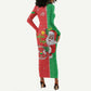 Afro Christmas in Burkina Faso Long Sleeve Bodycon Dress Black Santa Joyeux Noel - African Pride