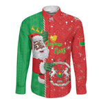 Afro Christmas in Burkina Faso Long Sleeve Button Shirt Black Santa Joyeux Noel - African Pride