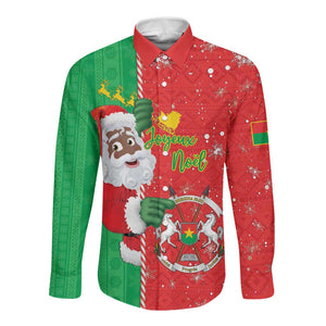Afro Christmas in Burkina Faso Long Sleeve Button Shirt Black Santa Joyeux Noel - African Pride