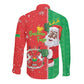 Afro Christmas in Burkina Faso Long Sleeve Button Shirt Black Santa Joyeux Noel - African Pride