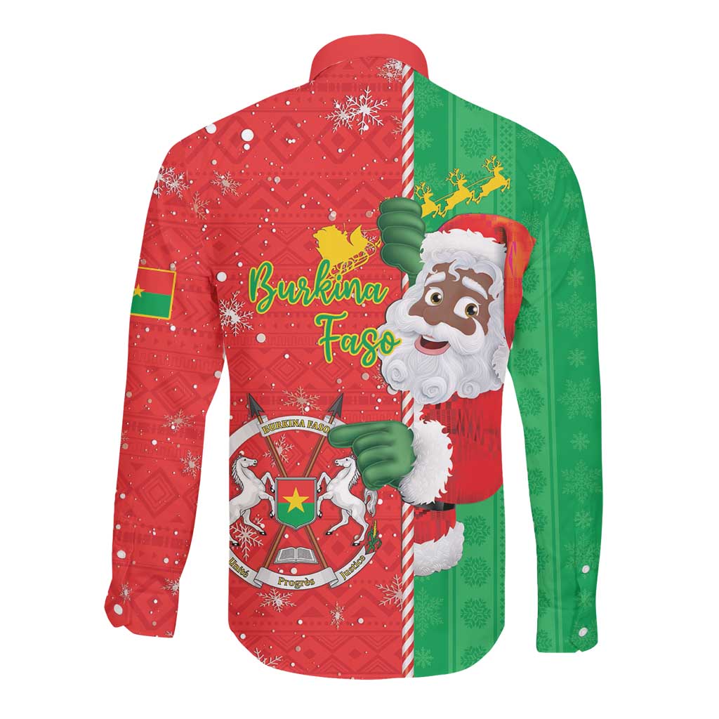 Afro Christmas in Burkina Faso Long Sleeve Button Shirt Black Santa Joyeux Noel - African Pride