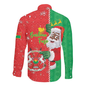 Afro Christmas in Burkina Faso Long Sleeve Button Shirt Black Santa Joyeux Noel - African Pride
