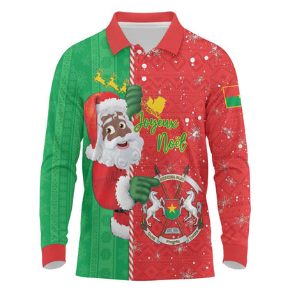 Afro Christmas in Burkina Faso Long Sleeve Polo Shirt Black Santa Joyeux Noel - African Pride