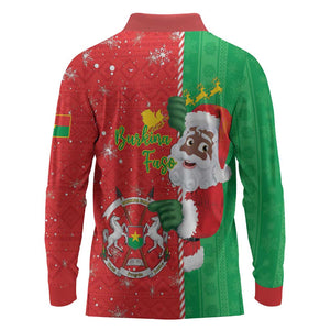 Afro Christmas in Burkina Faso Long Sleeve Polo Shirt Black Santa Joyeux Noel - African Pride