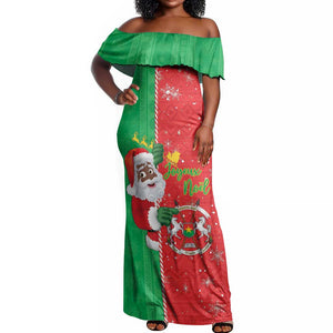 Afro Christmas in Burkina Faso Off Shoulder Maxi Dress Black Santa Joyeux Noel - African Pride