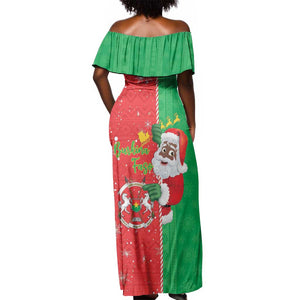 Afro Christmas in Burkina Faso Off Shoulder Maxi Dress Black Santa Joyeux Noel - African Pride