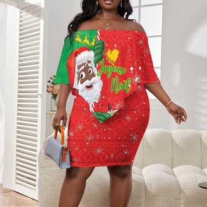 Afro Christmas in Burkina Faso Off Shoulder Short Dress Black Santa Joyeux Noel - African Pride