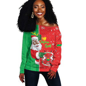 Afro Christmas in Burkina Faso Off Shoulder Sweater Black Santa Joyeux Noel - African Pride