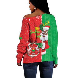 Afro Christmas in Burkina Faso Off Shoulder Sweater Black Santa Joyeux Noel - African Pride