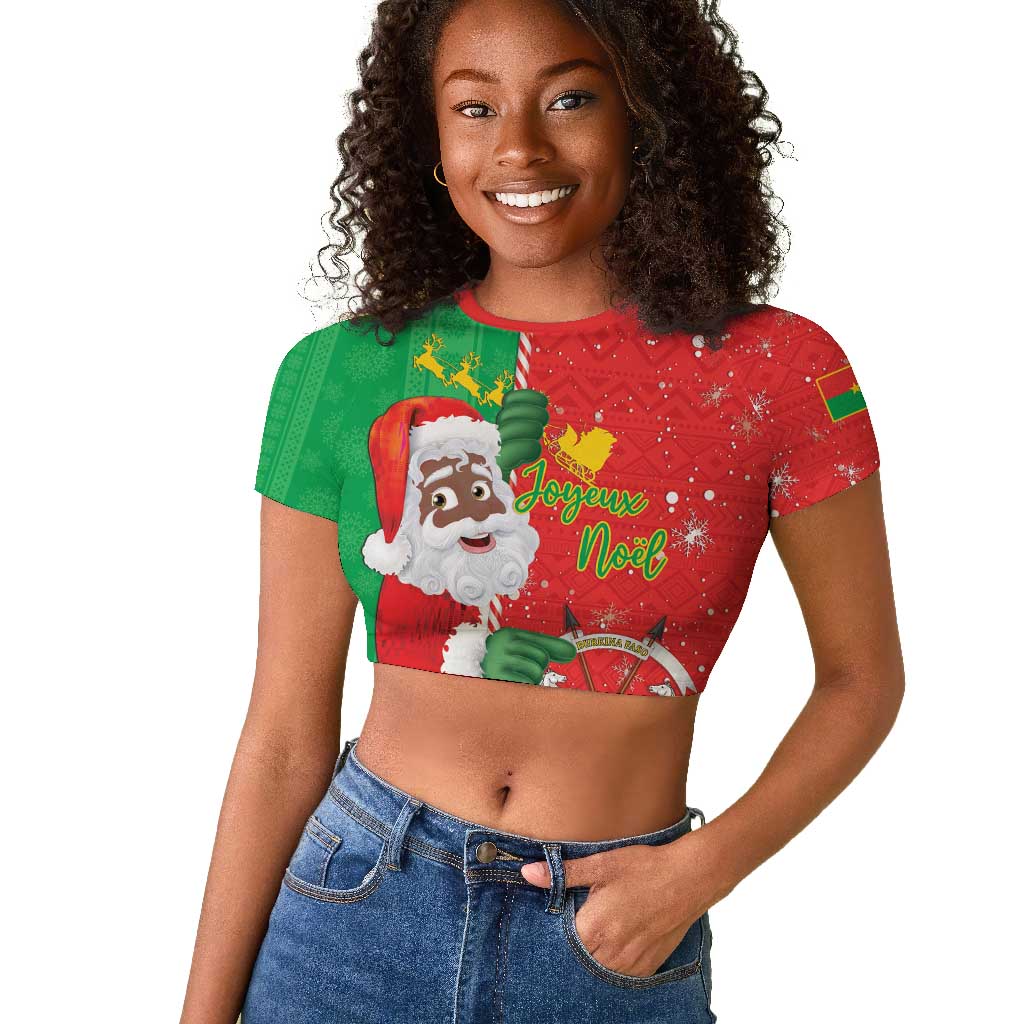 Afro Christmas in Burkina Faso Raglan Cropped T shirt Black Santa Joyeux Noel - African Pride