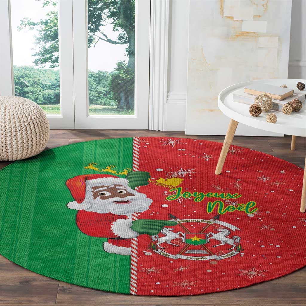 Afro Christmas in Burkina Faso Round Carpet Black Santa Joyeux Noel - African Pride