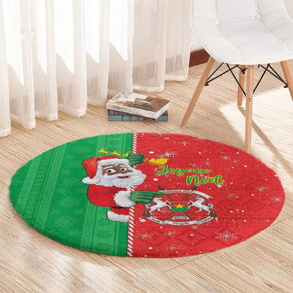 Afro Christmas in Burkina Faso Round Carpet Black Santa Joyeux Noel - African Pride