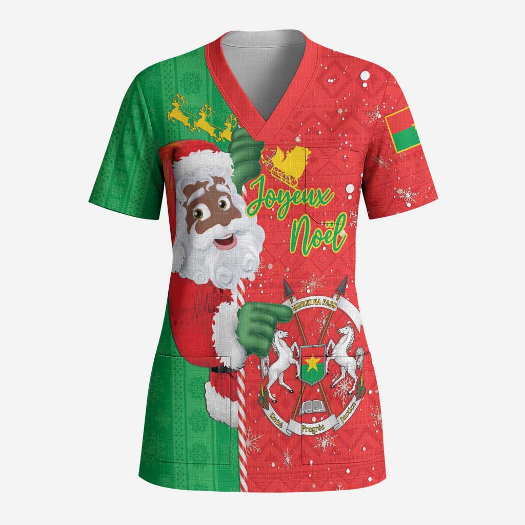 Burkina Faso Christmas Scrub Top Black Santa Joyeux Noel - African Pride
