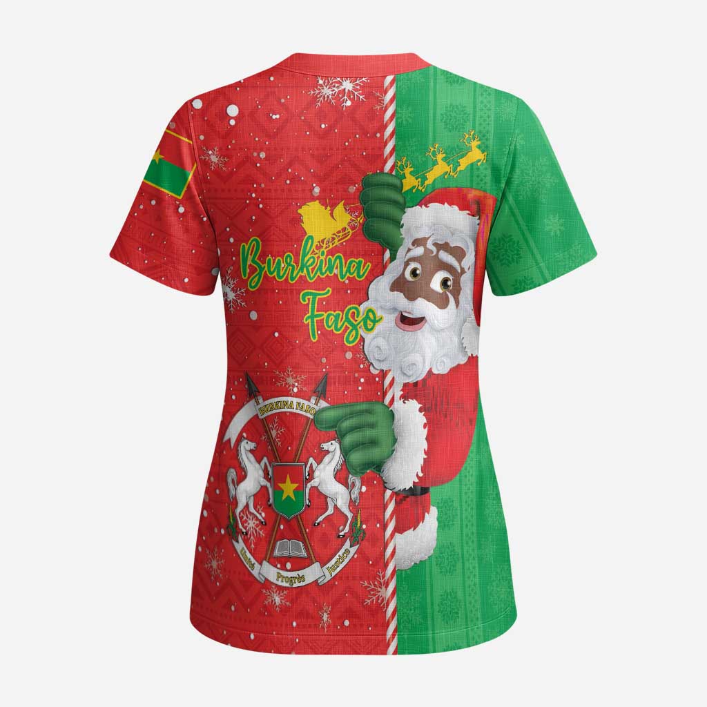 Burkina Faso Christmas Scrub Top Black Santa Joyeux Noel - African Pride