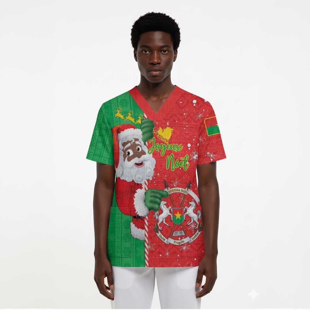 Burkina Faso Christmas Scrub Top Black Santa Joyeux Noel - African Pride