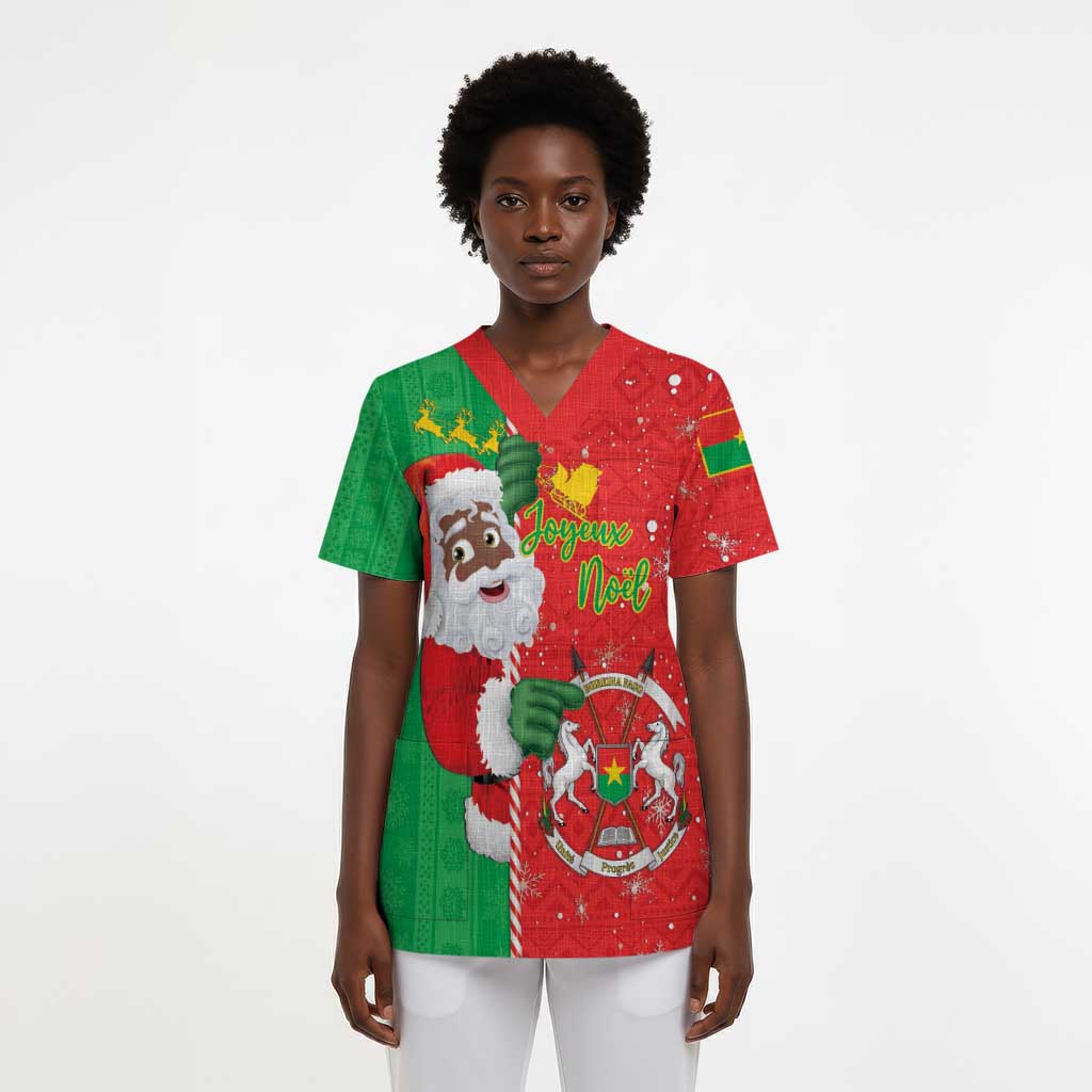 Burkina Faso Christmas Scrub Top Black Santa Joyeux Noel - African Pride