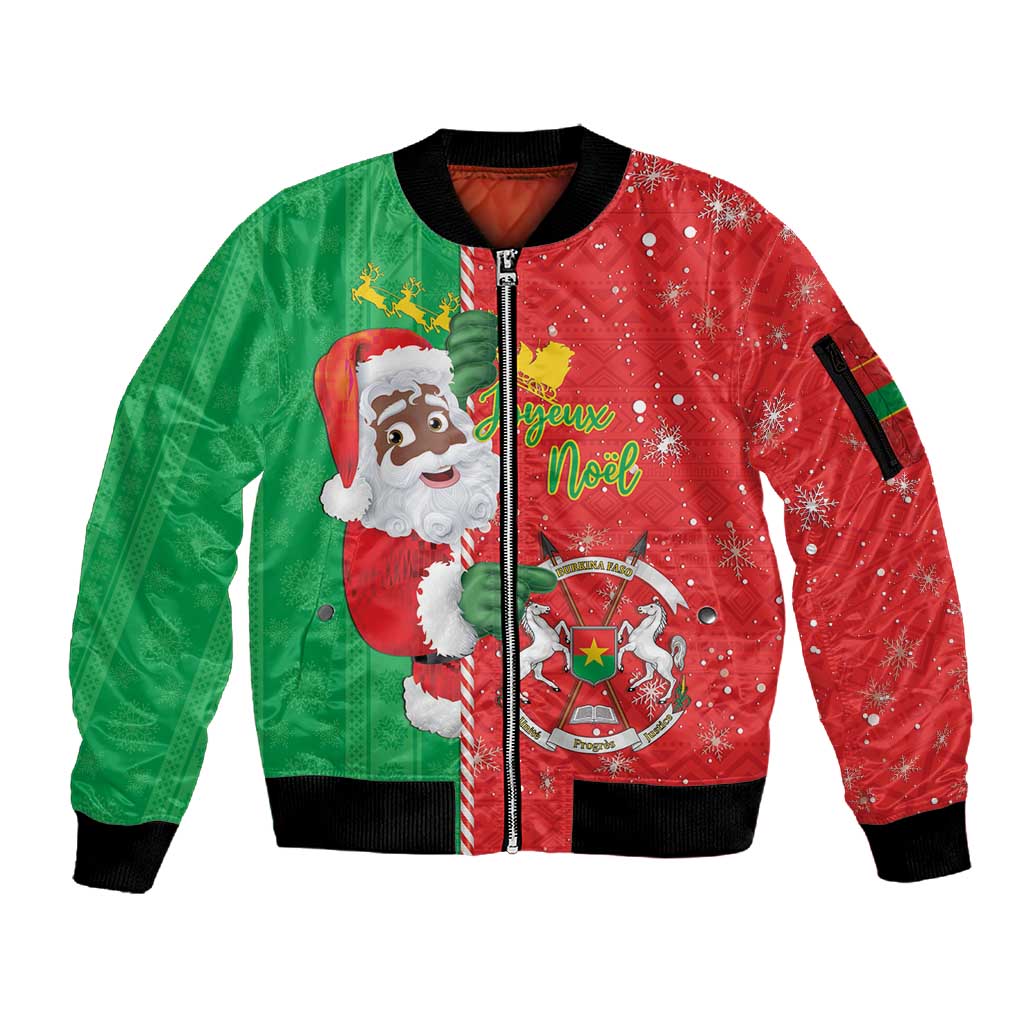 Afro Christmas in Burkina Faso Sleeve Zip Bomber Jacket Black Santa Joyeux Noel - African Pride