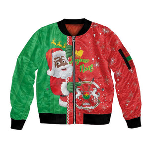 Afro Christmas in Burkina Faso Sleeve Zip Bomber Jacket Black Santa Joyeux Noel - African Pride