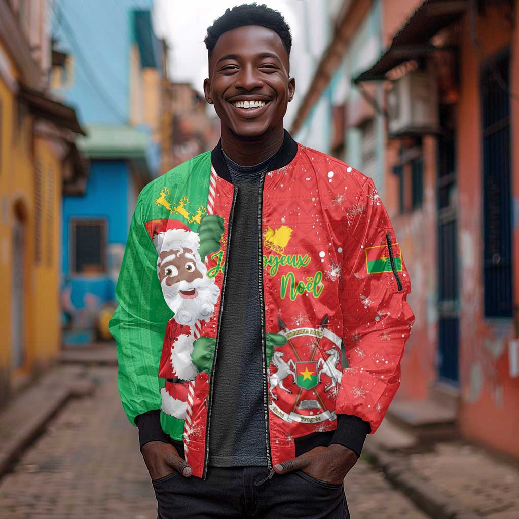 Afro Christmas in Burkina Faso Sleeve Zip Bomber Jacket Black Santa Joyeux Noel - African Pride