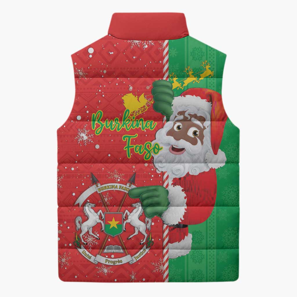 Burkina Faso Christmas Sleeveless Puffer Jacket Black Santa Joyeux Noel