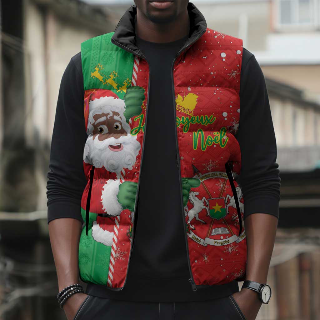 Burkina Faso Christmas Sleeveless Puffer Jacket Black Santa Joyeux Noel