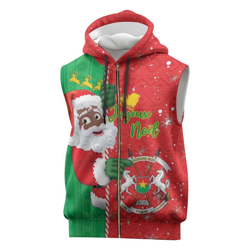 Afro Christmas in Burkina Faso Sleeveless Zip Hoodie Black Santa Joyeux Noel - African Pride
