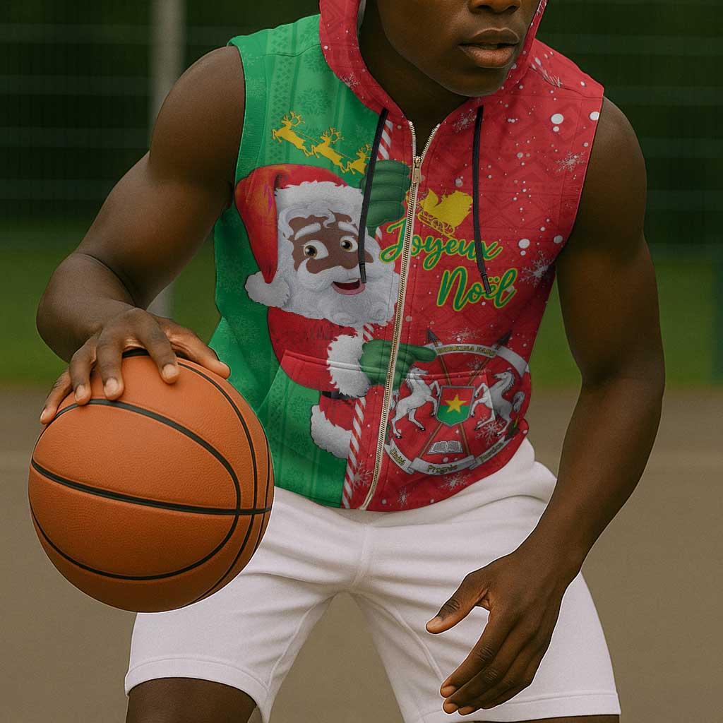 Afro Christmas in Burkina Faso Sleeveless Zip Hoodie Black Santa Joyeux Noel - African Pride