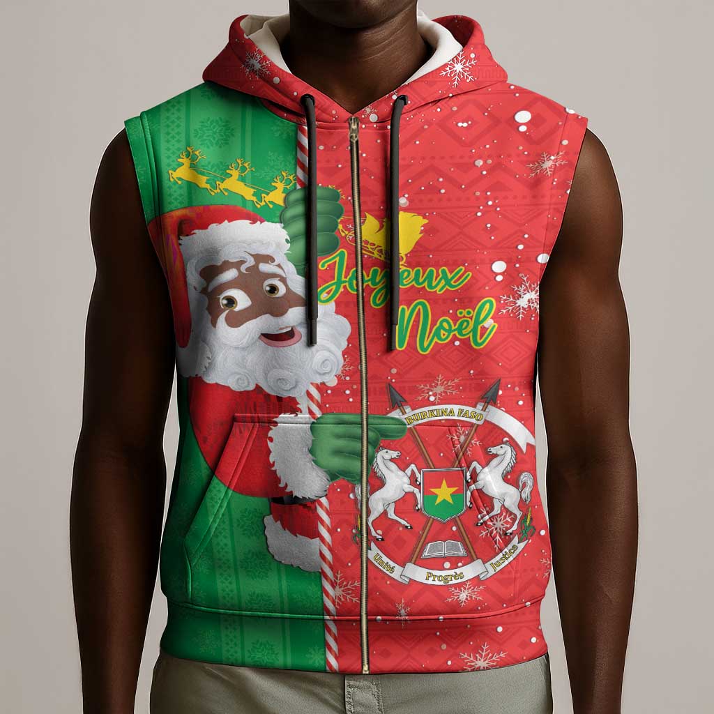 Afro Christmas in Burkina Faso Sleeveless Zip Hoodie Black Santa Joyeux Noel - African Pride