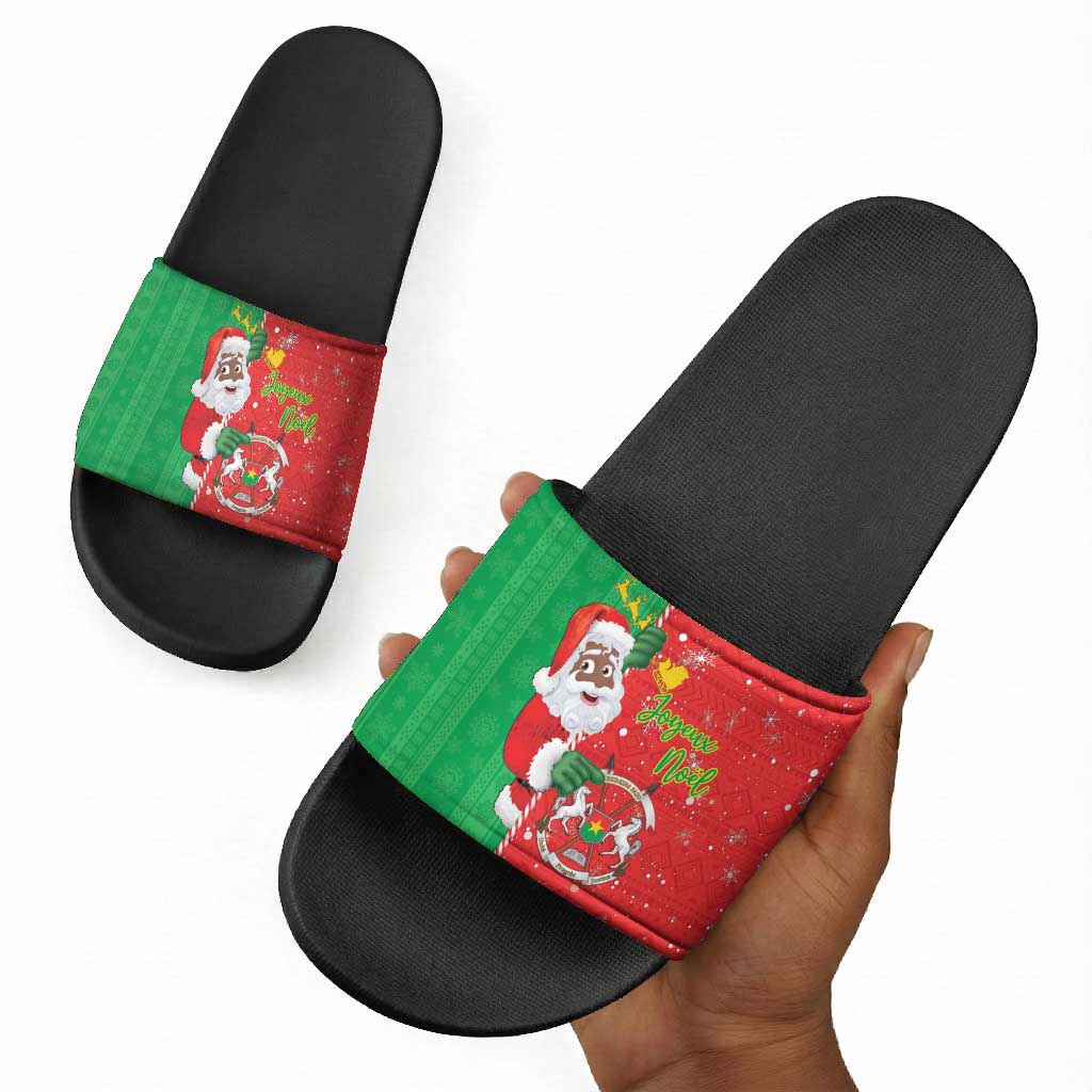 Burkina Faso Christmas Slide Sandals Black Santa Joyeux Noel