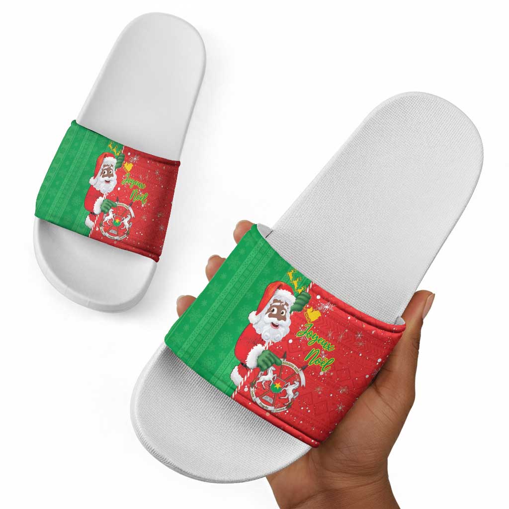 Burkina Faso Christmas Slide Sandals Black Santa Joyeux Noel