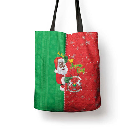 Burkina Faso Christmas Tote Bag Black Santa Joyeux Noel
