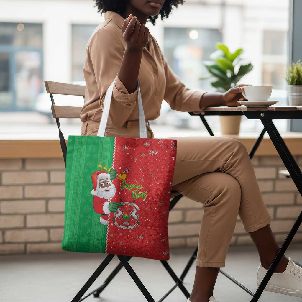 Burkina Faso Christmas Tote Bag Black Santa Joyeux Noel