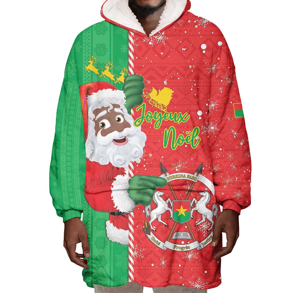 Afro Christmas in Burkina Faso Wearable Blanket Hoodie Black Santa Joyeux Noel - African Pride