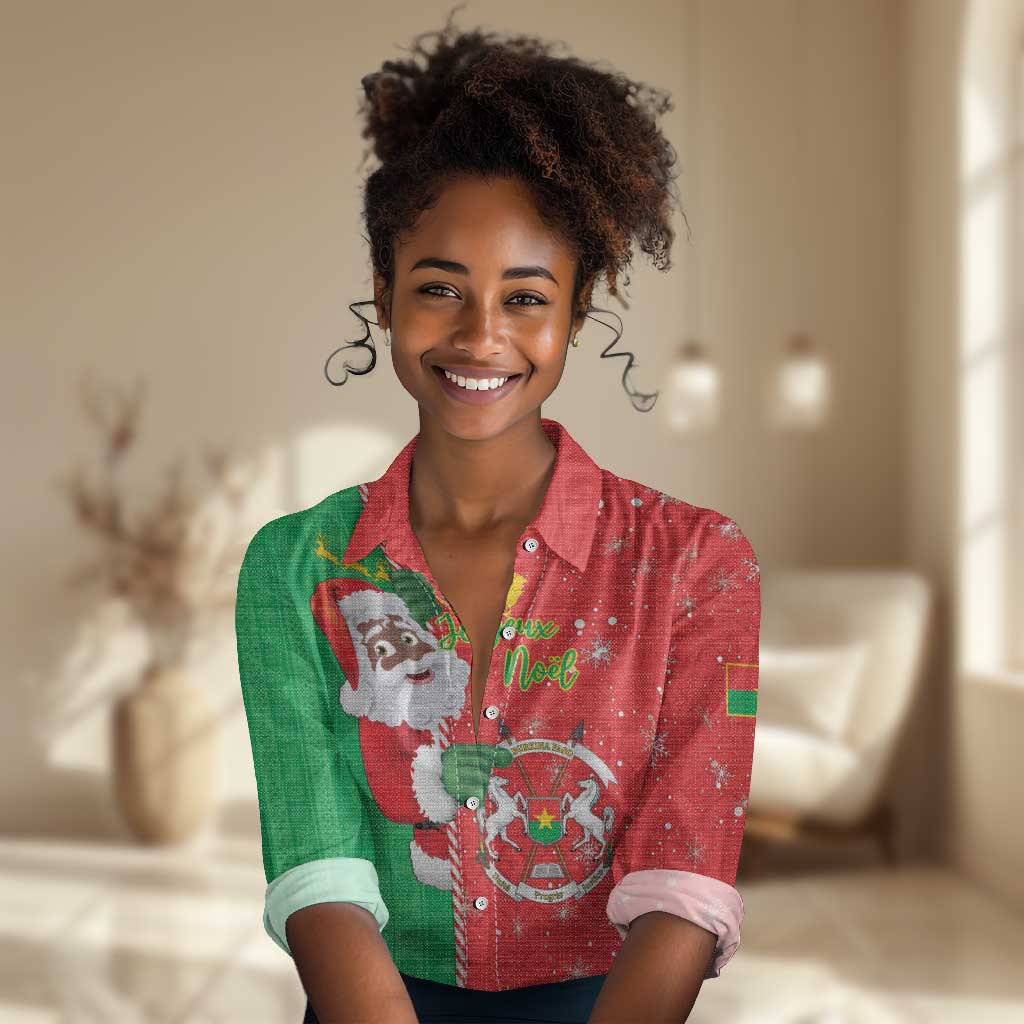 Afro Christmas in Burkina Faso Women Casual Shirt Black Santa Joyeux Noel - African Pride