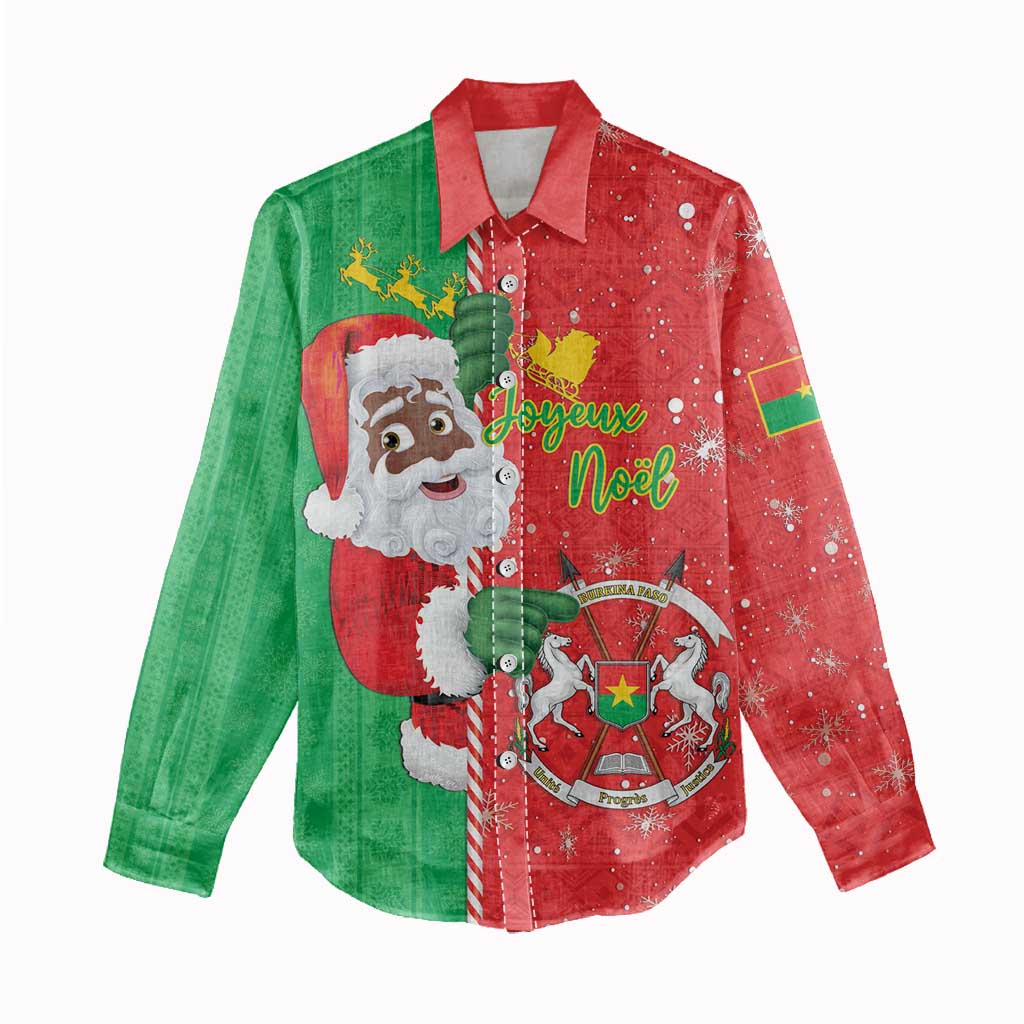 Afro Christmas in Burkina Faso Women Casual Shirt Black Santa Joyeux Noel - African Pride