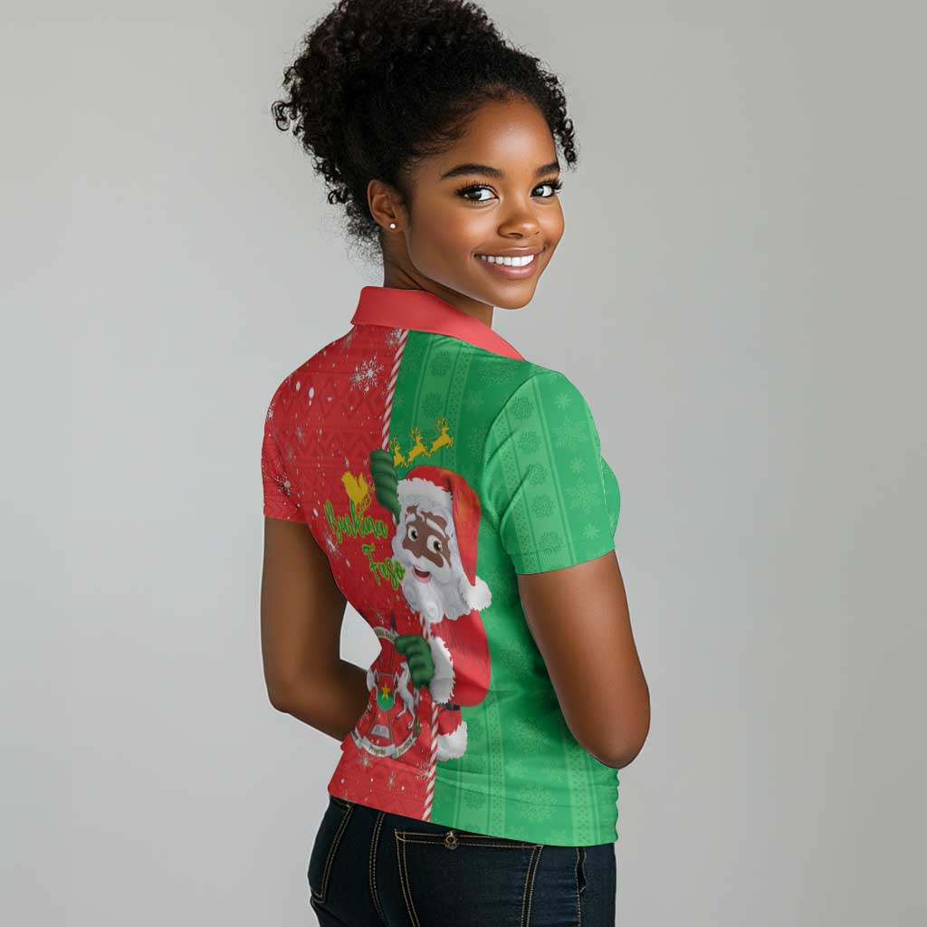 Afro Christmas in Burkina Faso Women Polo Shirt Black Santa Joyeux Noel - African Pride