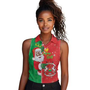 Afro Christmas in Burkina Faso Women Sleeveless Polo Shirt Black Santa Joyeux Noel - African Pride