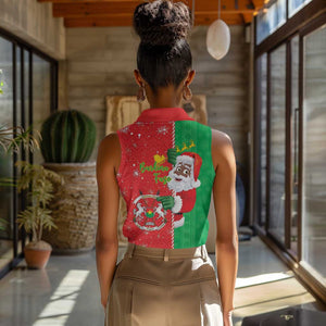 Afro Christmas in Burkina Faso Women Sleeveless Polo Shirt Black Santa Joyeux Noel - African Pride