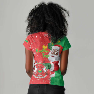 Afro Christmas in Burkina Faso Women V-Neck T-Shirt Black Santa Joyeux Noel - African Pride