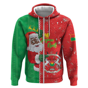 Afro Christmas in Burkina Faso Zip Hoodie Black Santa Joyeux Noel - African Pride