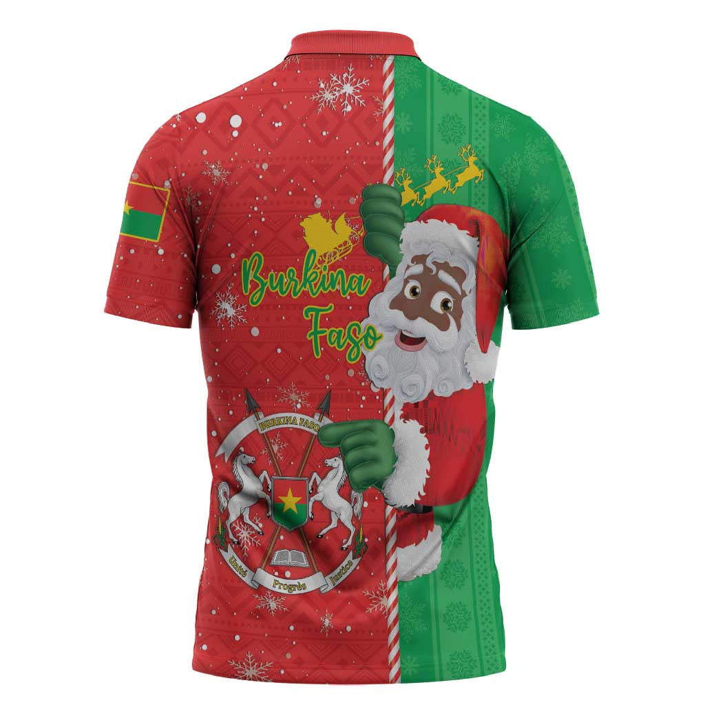 Burkina Faso Christmas Zipper Polo Shirt Black Santa Joyeux Noel
