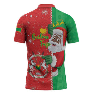 Burkina Faso Christmas Zipper Polo Shirt Black Santa Joyeux Noel