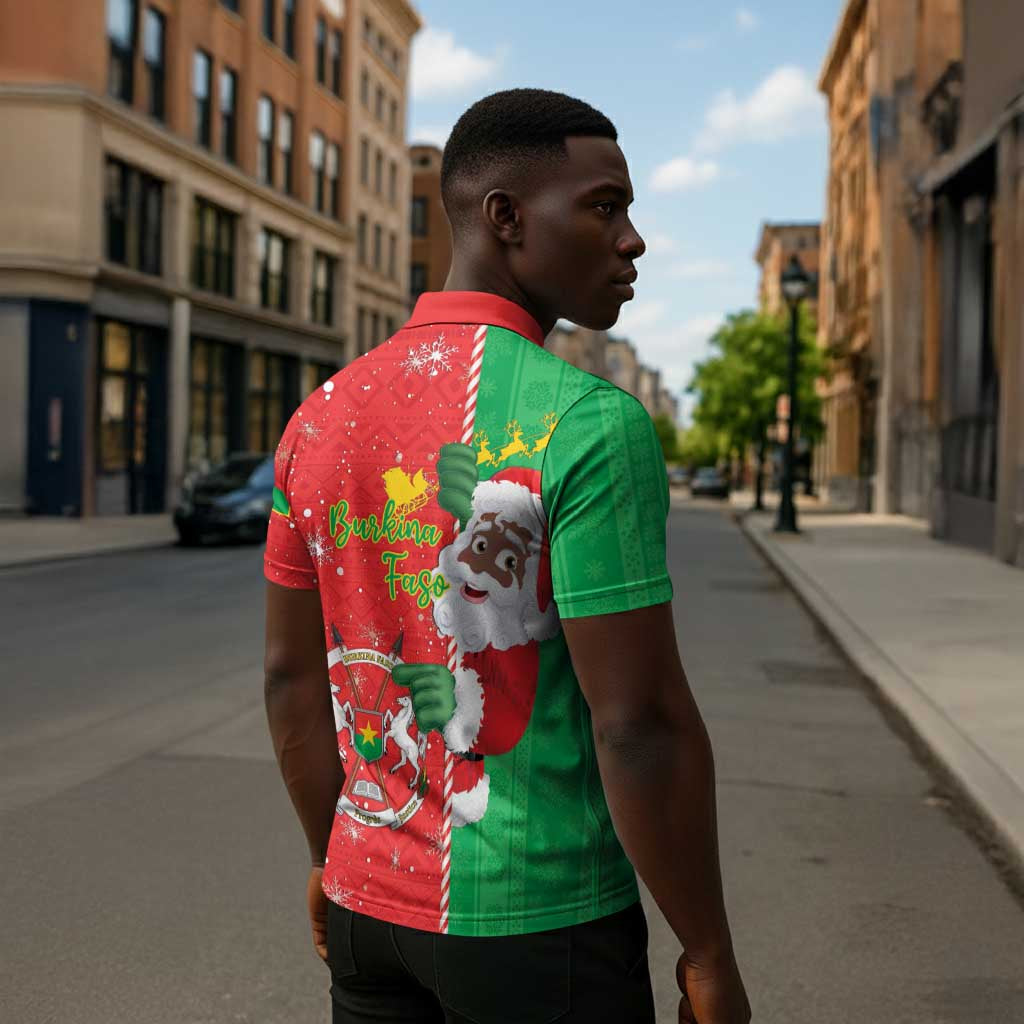 Burkina Faso Christmas Zipper Polo Shirt Black Santa Joyeux Noel