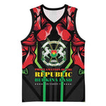 Afro Burkina Faso Republic Day Basketball Jersey Coat Of Arms With Rose - Sporty Style - African Pride
