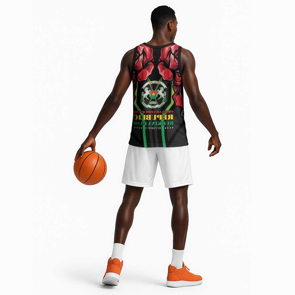 Afro Burkina Faso Republic Day Basketball Jersey Coat Of Arms With Rose - Sporty Style - African Pride