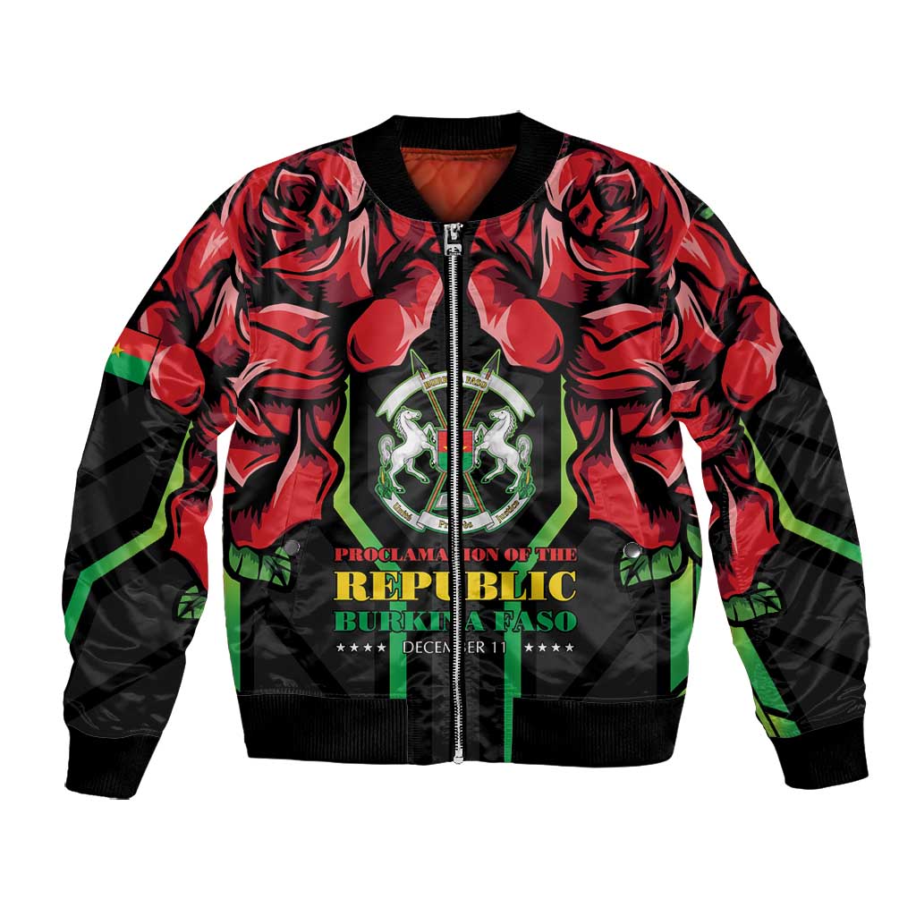 Afro Burkina Faso Republic Day Bomber Jacket Coat Of Arms With Rose - Sporty Style - African Pride